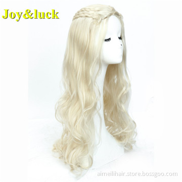 24inch Long Natural Wavy Wig Wholesale Price Blonde Gold Braided Hair Style Costume Cosplay Wig for Women Synthetic Hair Wigs